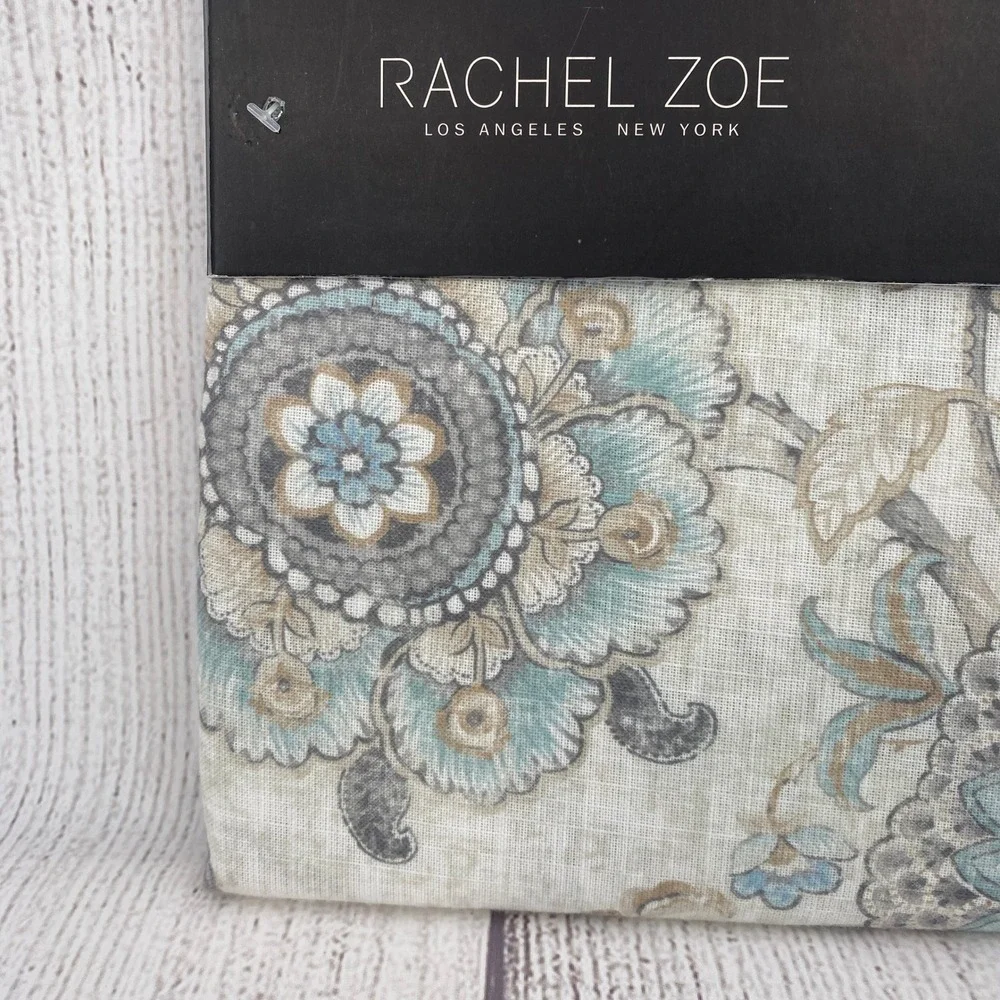 Rachel Zoe Tablecloth 60x104 Blue Grey Floral Paisley Medallion Boho Shabby Chic